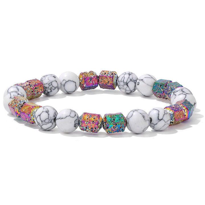 Olivenorma Glitter Geometric Lava Stone Beaded Bracelet - White Turquoise + Lava Stone - image 8