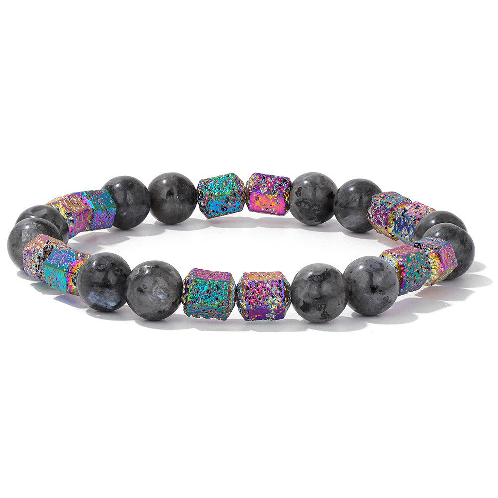 Olivenorma Glitter Geometric Lava Stone Beaded Bracelet - Hematite + Lava Stone - image 18