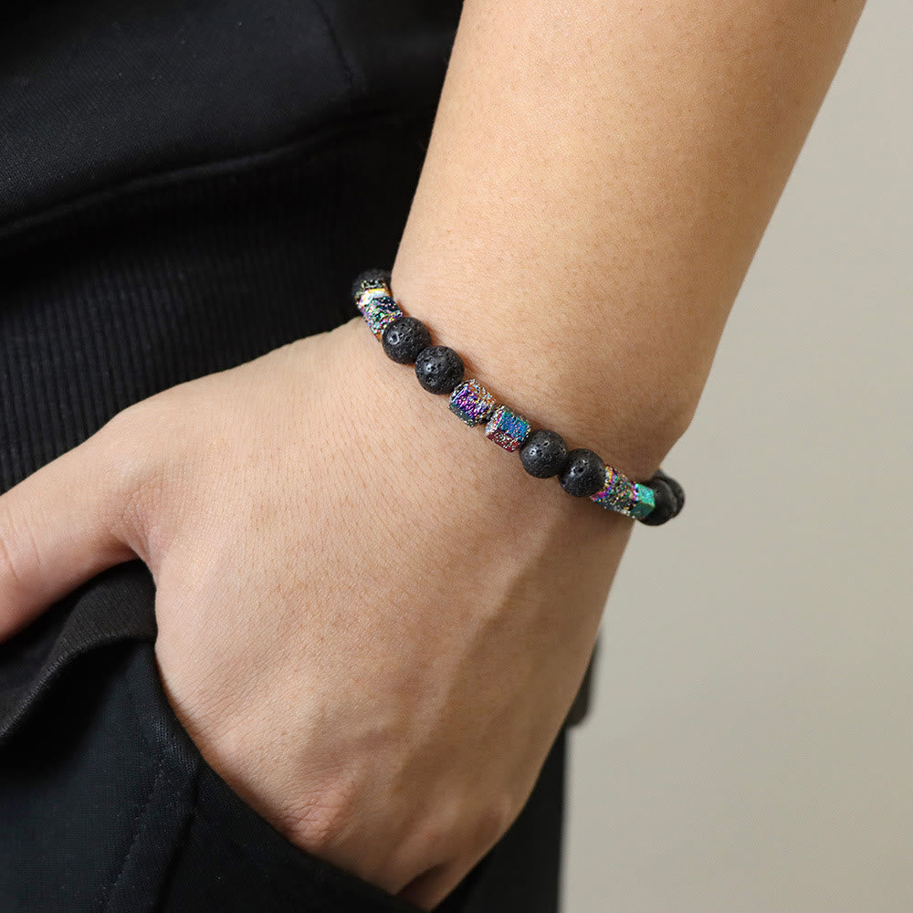 Olivenorma Glitter Geometric Lava Stone Beaded Bracelet - image 1