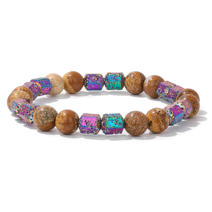 Olivenorma Glitter Geometric Lava Stone Beaded Bracelet - Picture Jasper + Lava Stone - image 15