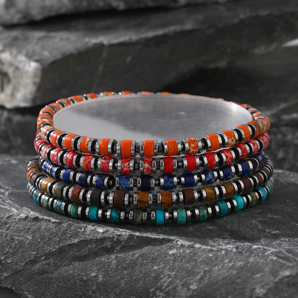 Olivenorma Boho Style Natural Agate Gem Beaded Bracelet - image 0