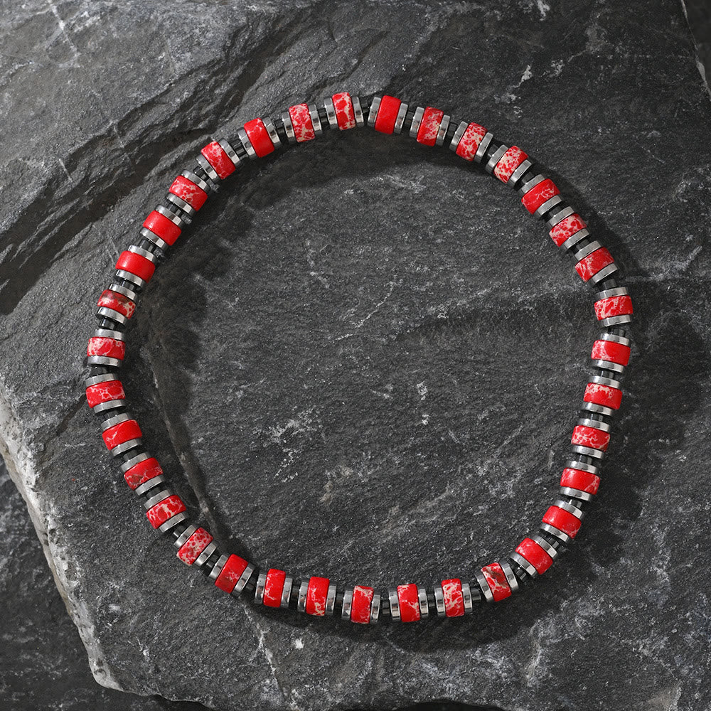 Olivenorma Boho Style Natural Agate Gem Beaded Bracelet - Red Emperor Stone - image 3