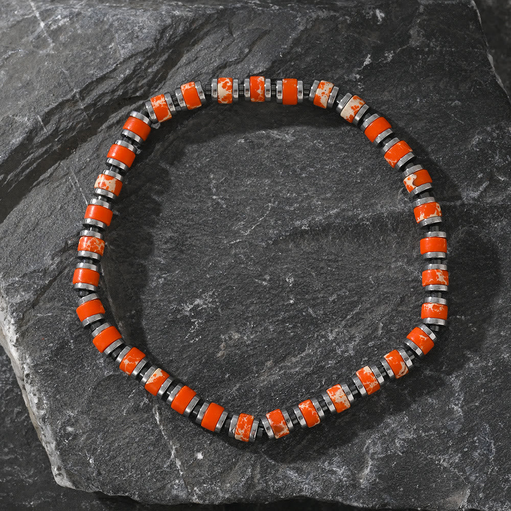 Olivenorma Boho Style Natural Agate Gem Beaded Bracelet - Orange Emperor Stone - image 5