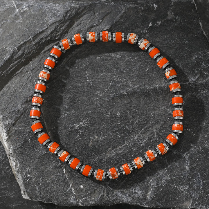 Olivenorma Boho Style Natural Agate Gem Beaded Bracelet - Orange Emperor Stone - image 5