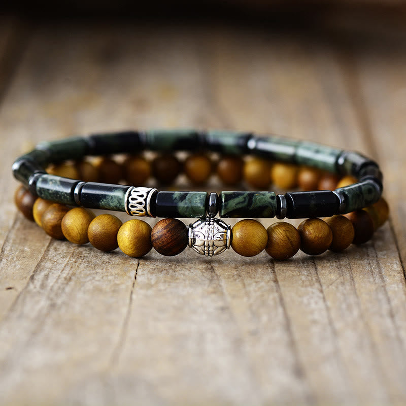 Olivenorma 2Pcs Natural Malachite Wood Stacked Beaded bracelet - 2Pcs Bracelet(Natural Stone+Wood) - image 0