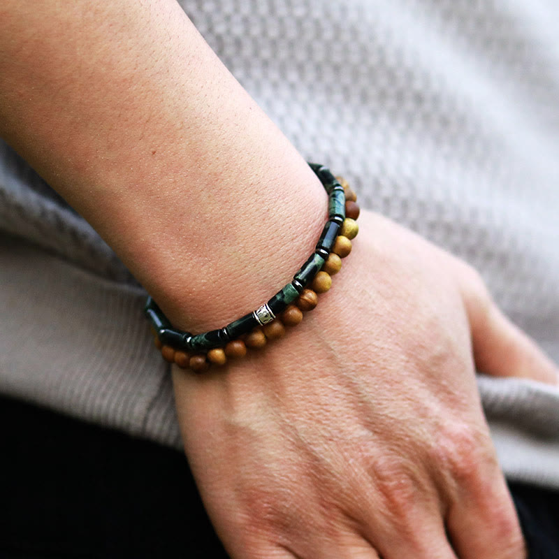 Olivenorma 2Pcs Natural Malachite Wood Stacked Beaded bracelet - image 2