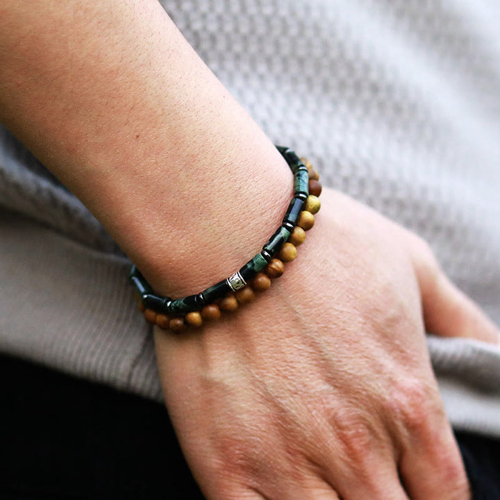 Olivenorma 2Pcs Natural Malachite Wood Stacked Beaded bracelet - image 2