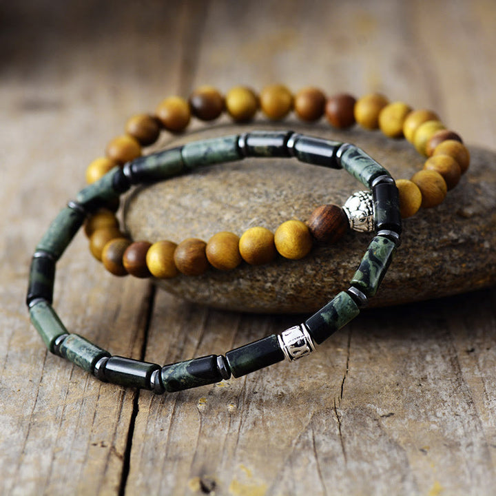 Olivenorma 2Pcs Natural Malachite Wood Stacked Beaded bracelet - image 1