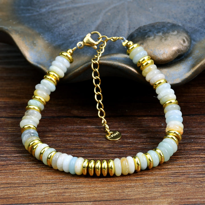 Olivenorma Boho Colorful Natural Agate Beaded Bracelet - Amazonite - image 4