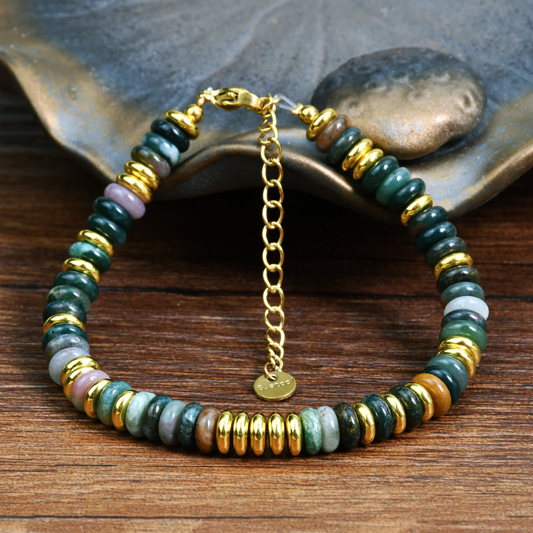 Olivenorma Boho Colorful Natural Agate Beaded Bracelet - India Agate - image 6