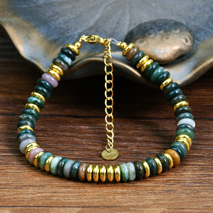 Olivenorma Boho Colorful Natural Agate Beaded Bracelet - India Agate - image 6