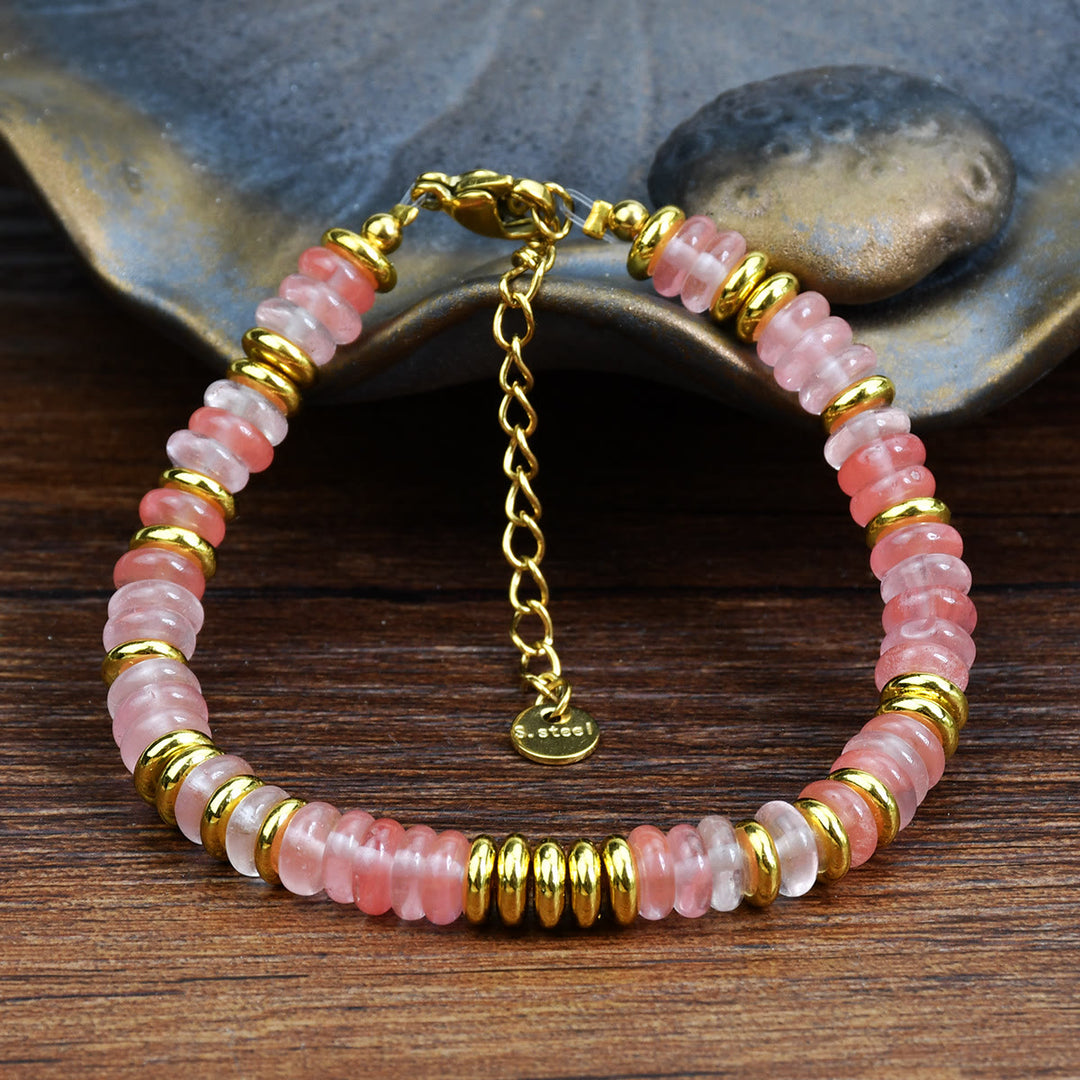 Olivenorma Boho Colorful Natural Agate Beaded Bracelet - Rose Quartz - image 2