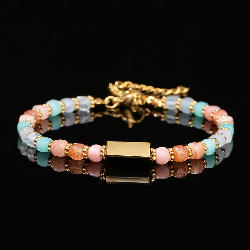 Olivenorma Cube Cut Natural Gemstone Beaded Bracelet - Colorful - image 5