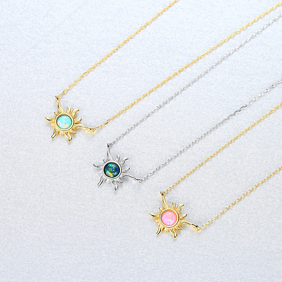 Olivenorma Opal Sun Shaped 925 Sterling Silver Necklace - image 0