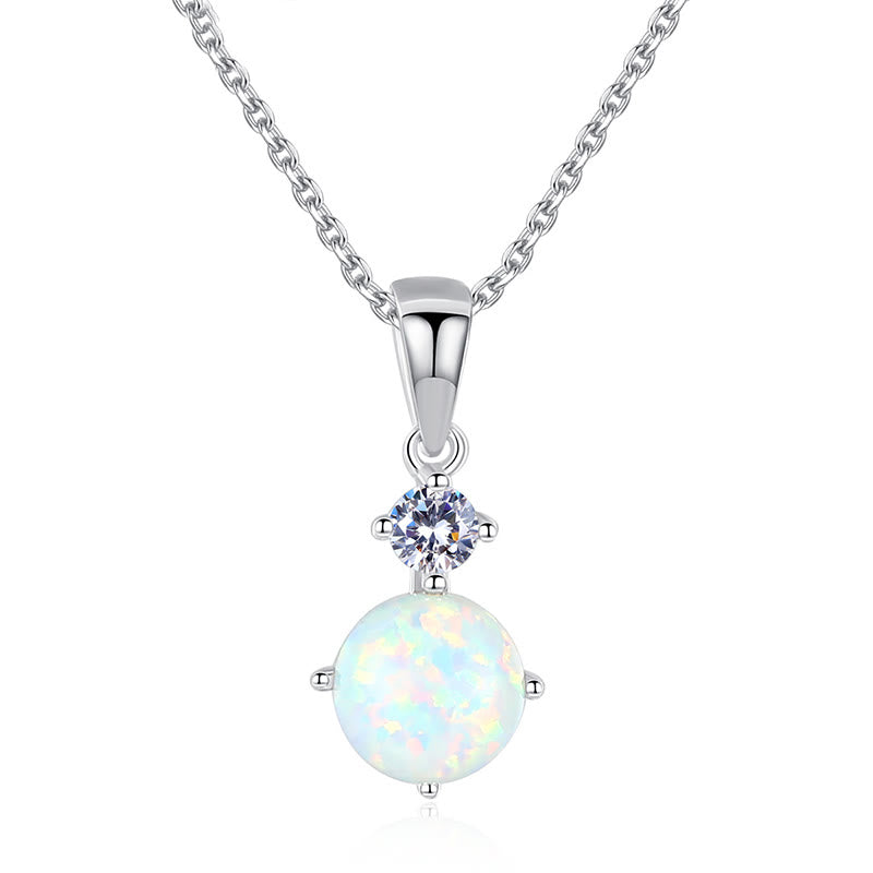 Olivenorma 925 Sterling Silver Round Opal Charm Necklace - image 3