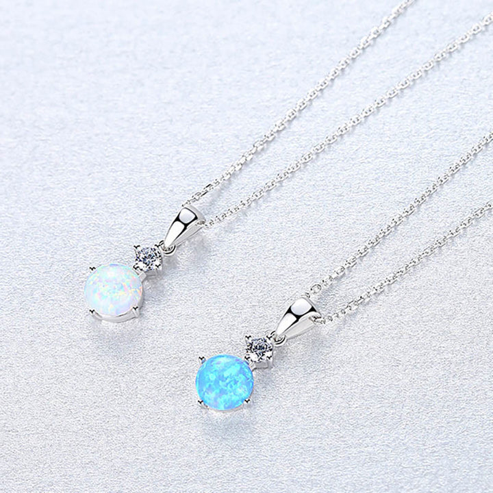 Olivenorma 925 Sterling Silver Round Opal Charm Necklace - image 6