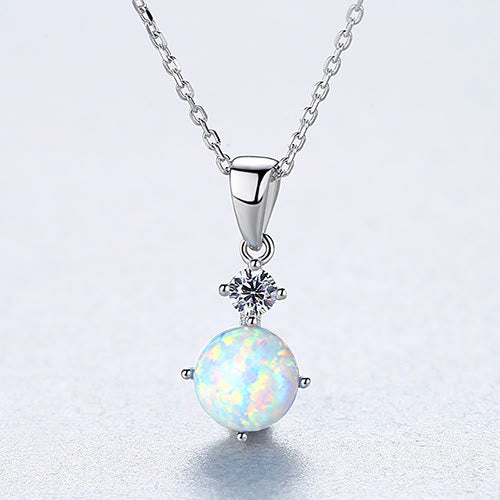 Olivenorma 925 Sterling Silver Round Opal Charm Necklace - image 2