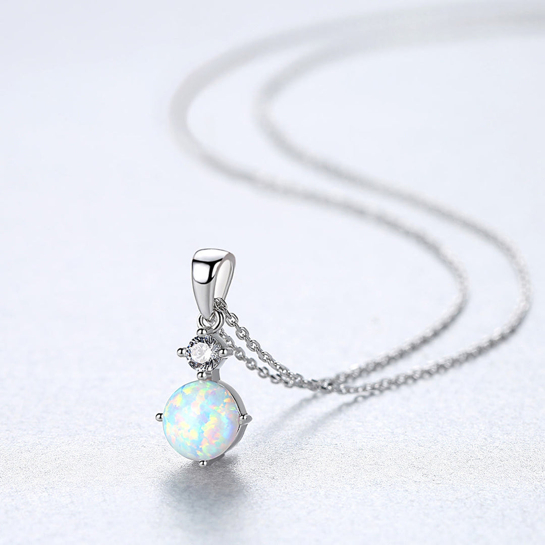 Olivenorma 925 Sterling Silver Round Opal Charm Necklace - White - image 0