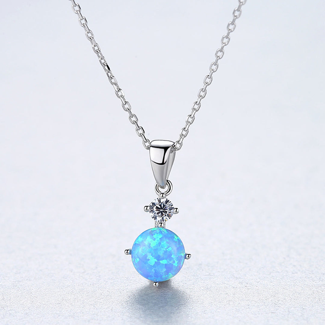 Olivenorma 925 Sterling Silver Round Opal Charm Necklace - Blue - image 5