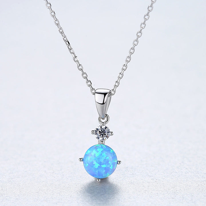 Olivenorma 925 Sterling Silver Round Opal Charm Necklace - Blue - image 5