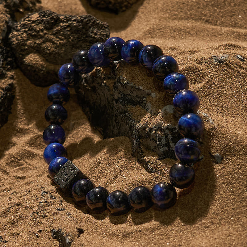 Olivenorma Blue Tiger Eye Lava Stone Beaded Bracelet - image 2