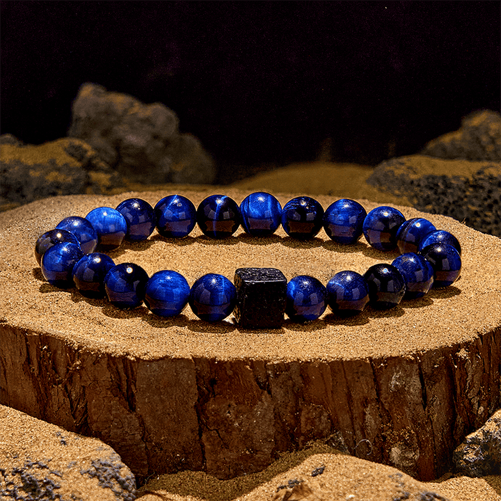 Olivenorma Cube Cut Lava Stone Beaded Bracelet - Blue Tiger Eye - image 1