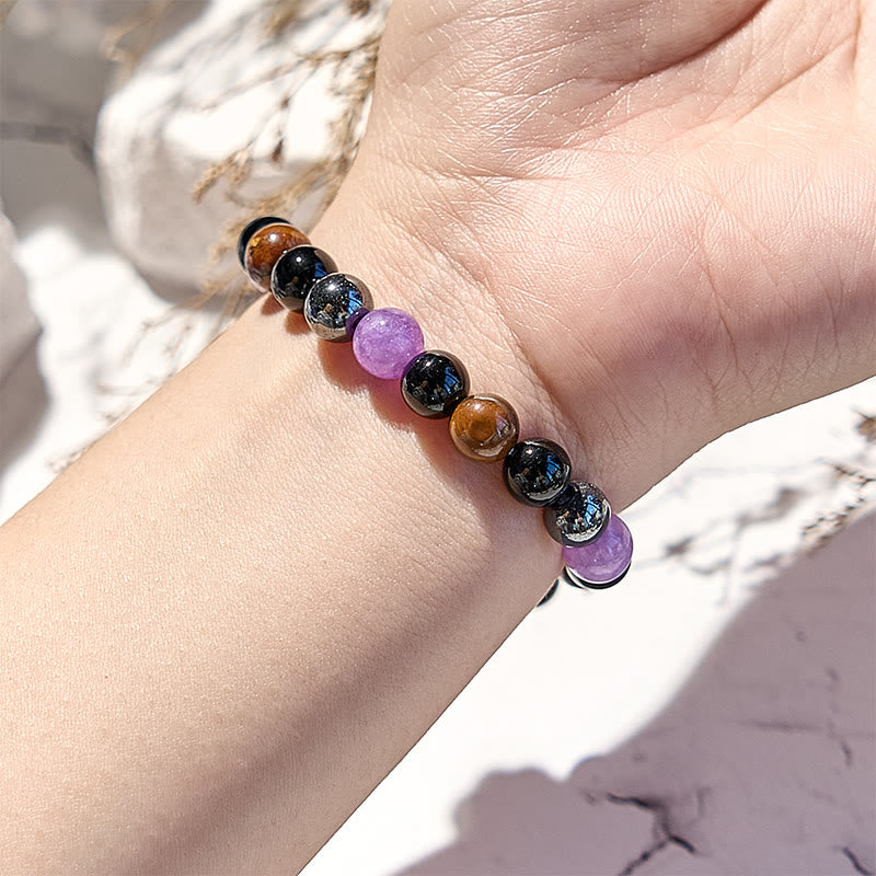 Olivenorma Amethyst Obsidian Tiger Eye Hematite Beaded Bracelet - image 1