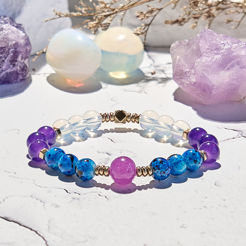 Olivenorma Amethyst Clear Crystal Blue Beaded Bracelet - image 3