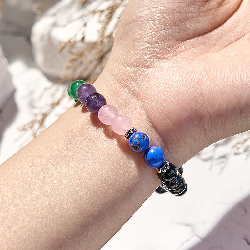 Olivenorma Obsidian Lapis Lazuli Rose Quartz Beaded Bracelet - image 1