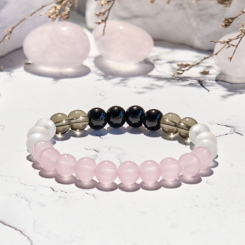 Olivenorma Moonstone Obsidian Rose Quartz Beaded Bracelet - image 1