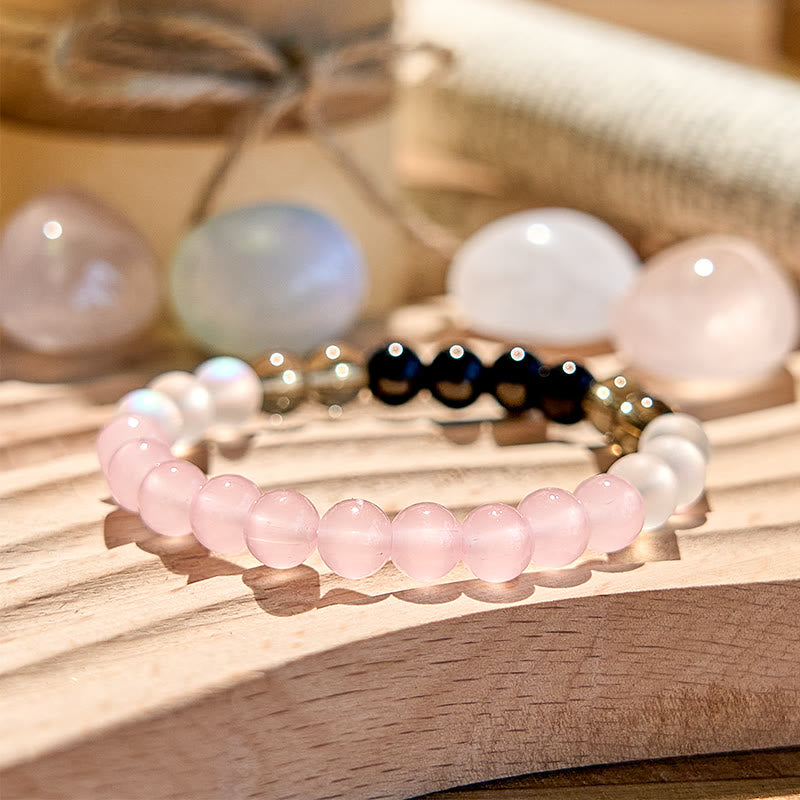 Olivenorma Moonstone Obsidian Rose Quartz Beaded Bracelet - image 3