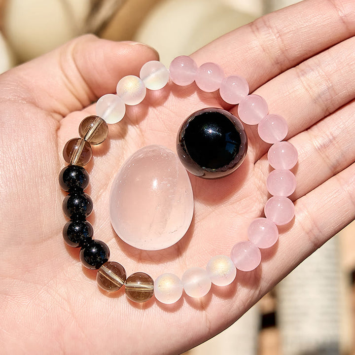Olivenorma Moonstone Obsidian Rose Quartz Beaded Bracelet - Natural Stone - image 0