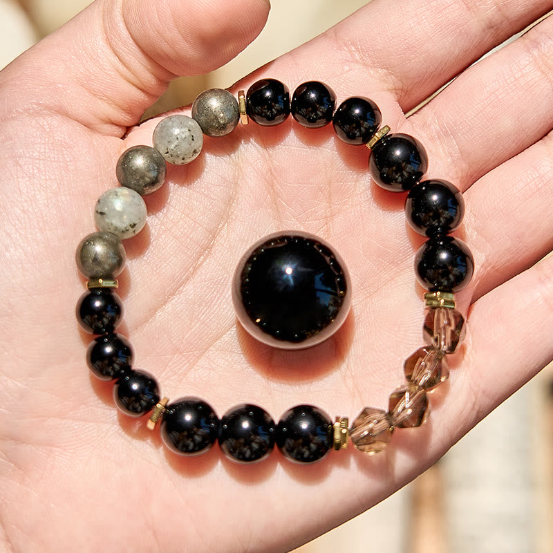 Olivenorma Labradorite Obsidian Smoky Quartz Beaded Bracelet - Natural Stone - image 0