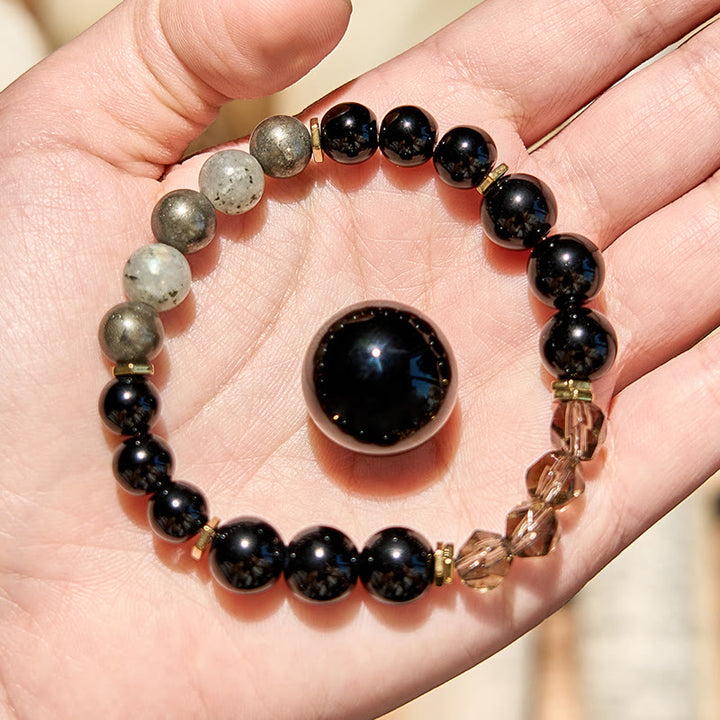 Olivenorma Labradorite Obsidian Smoky Quartz Beaded Bracelet - Natural Stone - image 0