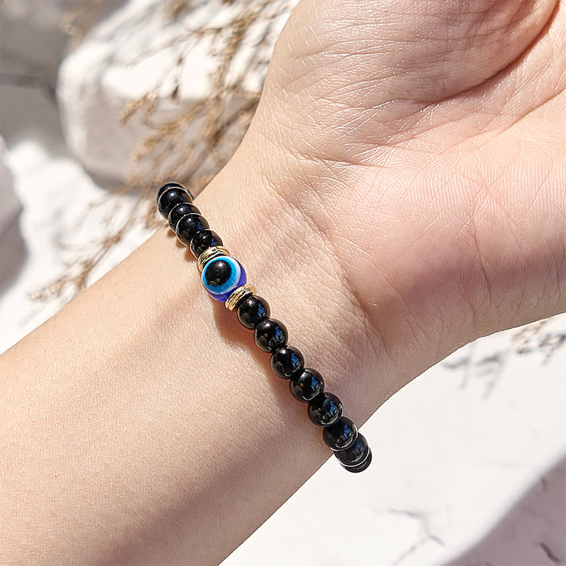 Olivenorma Natural Black Onyx Evil Eye Beaded Bracelet - image 2