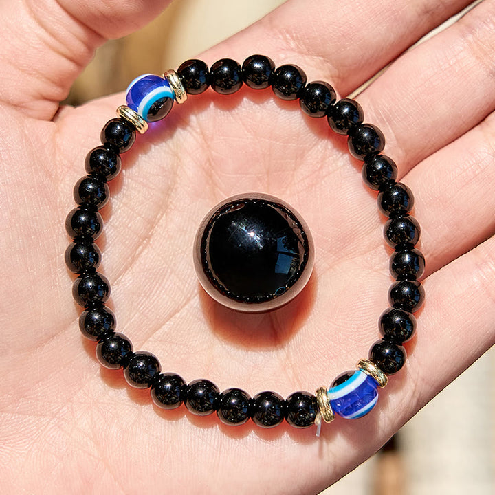 Olivenorma Natural Black Onyx Evil Eye Beaded Bracelet - Black Onyx & Evil Eye - image 0