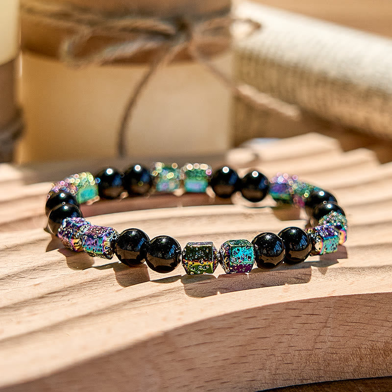 Olivenorma Electroplated Hematite Lava Stone Black Onyx Beaded Bracelet - image 2