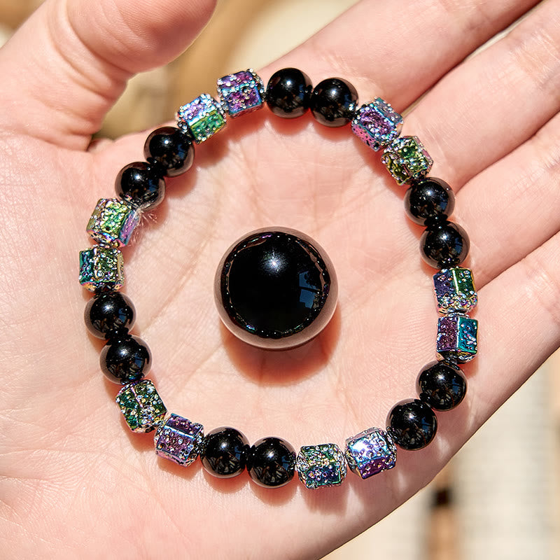 Olivenorma Electroplated Hematite Lava Stone Black Onyx Beaded Bracelet - Black Onyx - Colored Hematite - image 0