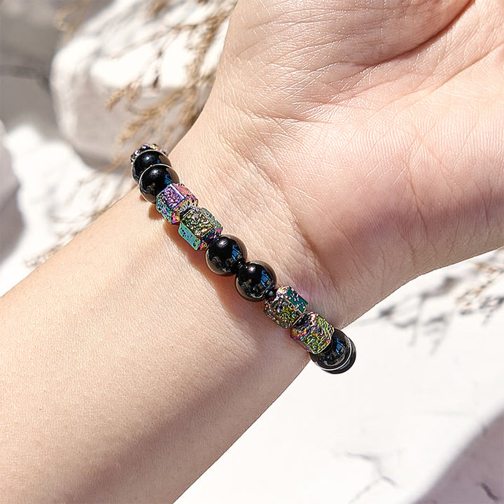 Olivenorma Electroplated Hematite Lava Stone Black Onyx Beaded Bracelet - image 1