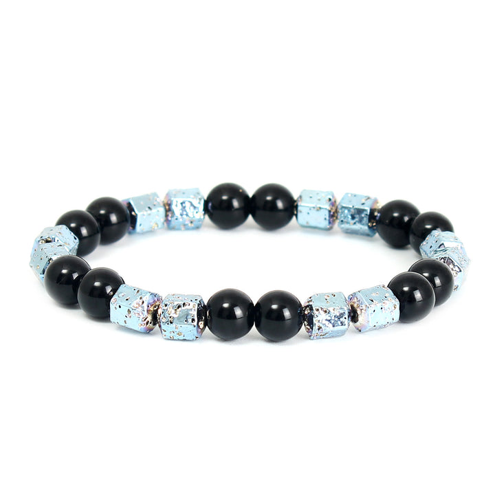Olivenorma Electroplated Hematite Lava Stone Black Onyx Beaded Bracelet - Black Onyx - Blue Hematite - image 10