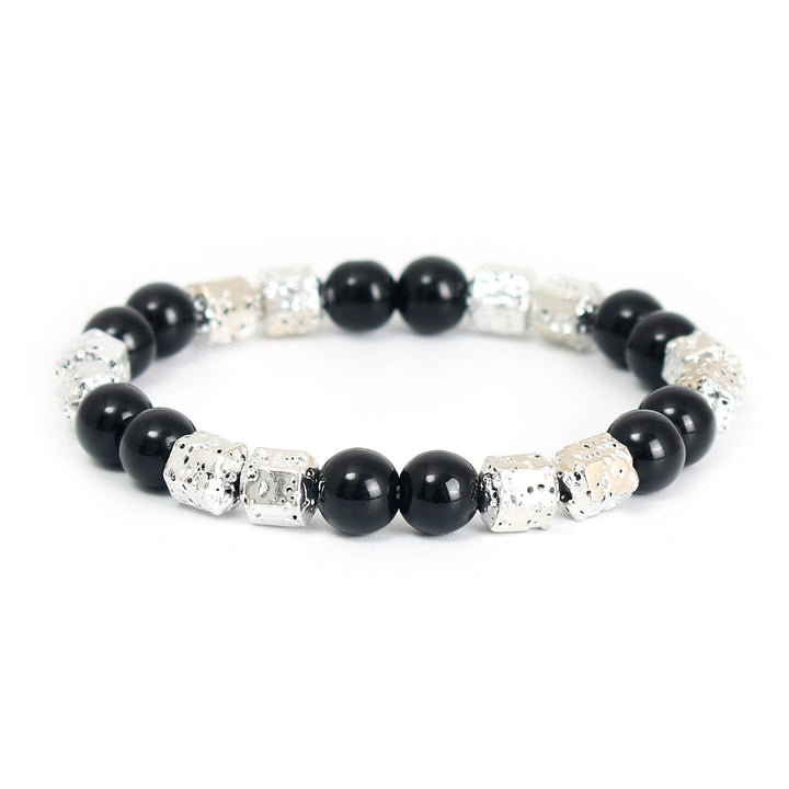 Olivenorma Electroplated Hematite Lava Stone Black Onyx Beaded Bracelet - Black Onyx - White Hematite - image 9