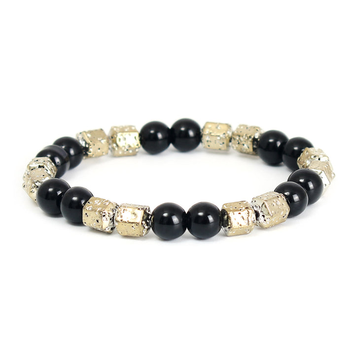 Olivenorma Electroplated Hematite Lava Stone Black Onyx Beaded Bracelet - Black Onyx - Yellow Hematite - image 11
