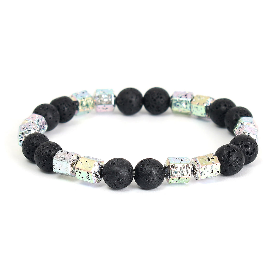 Olivenorma Electroplated Hematite Lava Stone Black Onyx Beaded Bracelet - Lava Stone - White-Discoloration Hematite - image 17