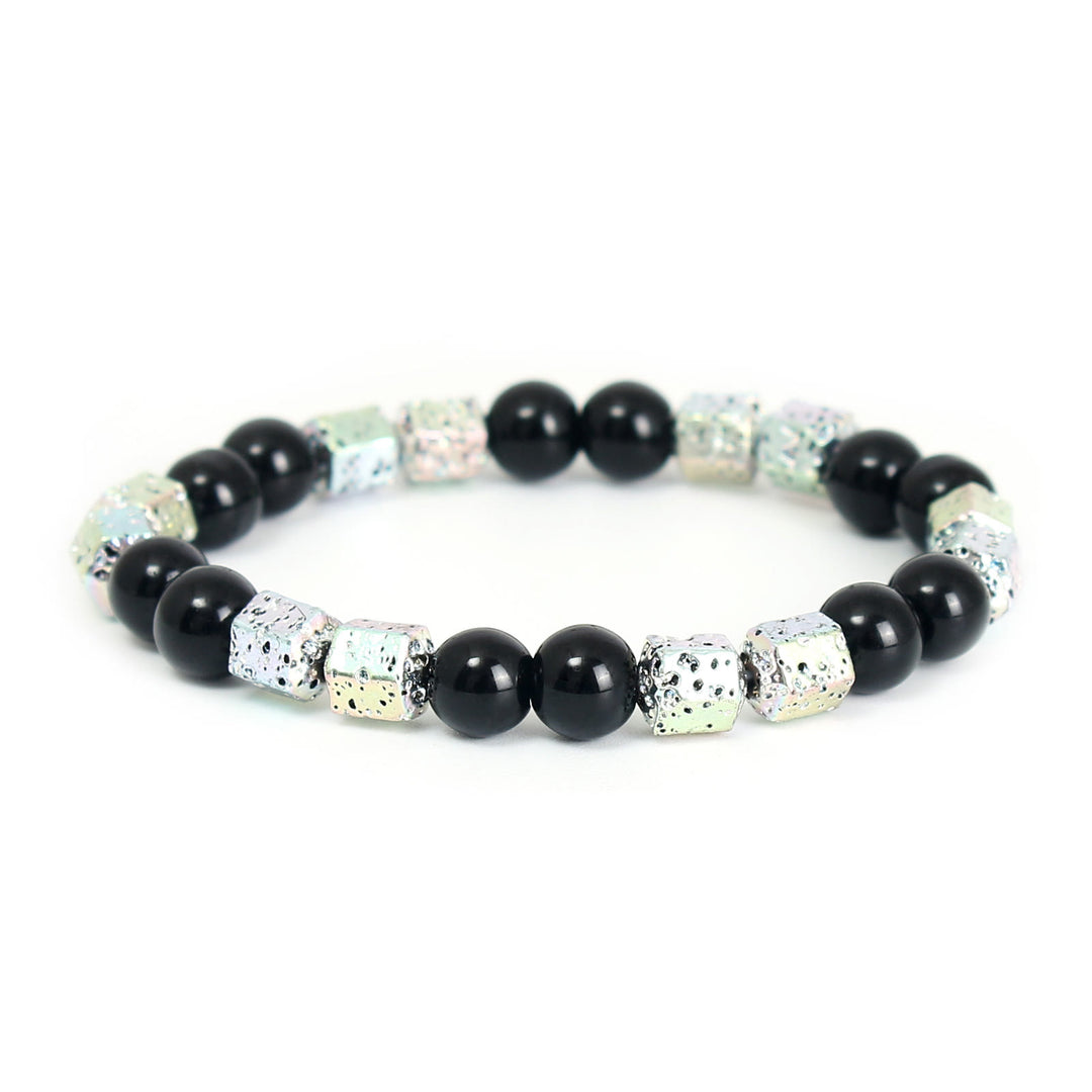 Olivenorma Electroplated Hematite Lava Stone Black Onyx Beaded Bracelet - Black Onyx - White-Discoloration Hematite - image 12