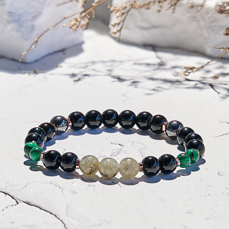 Olivenorma Black Onyx Hematite Labradorite Malachite Beaded Bracelet - image 4