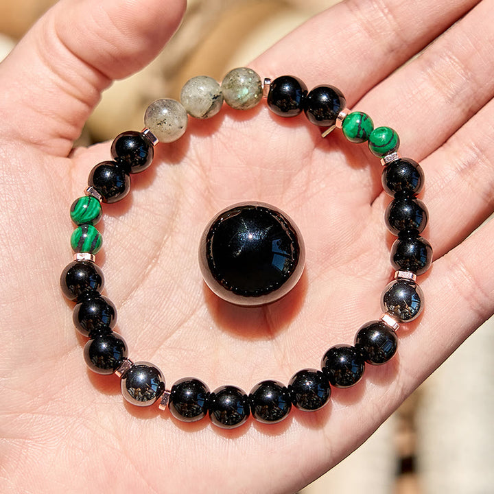 Olivenorma Black Onyx Hematite Labradorite Malachite Beaded Bracelet - Natural Stone - image 0