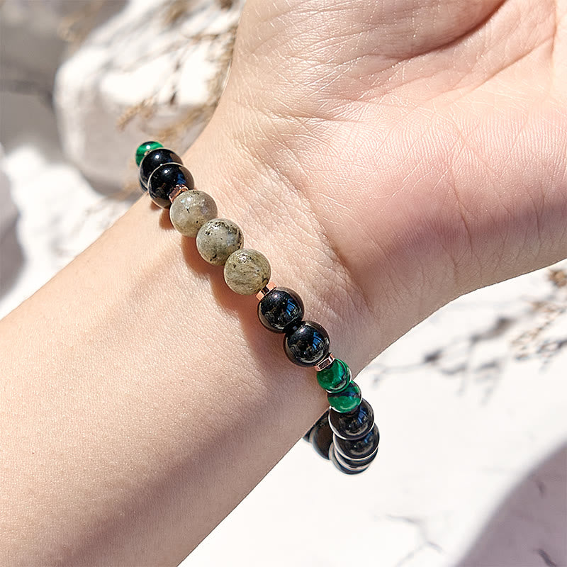 Olivenorma Black Onyx Hematite Labradorite Malachite Beaded Bracelet - image 1