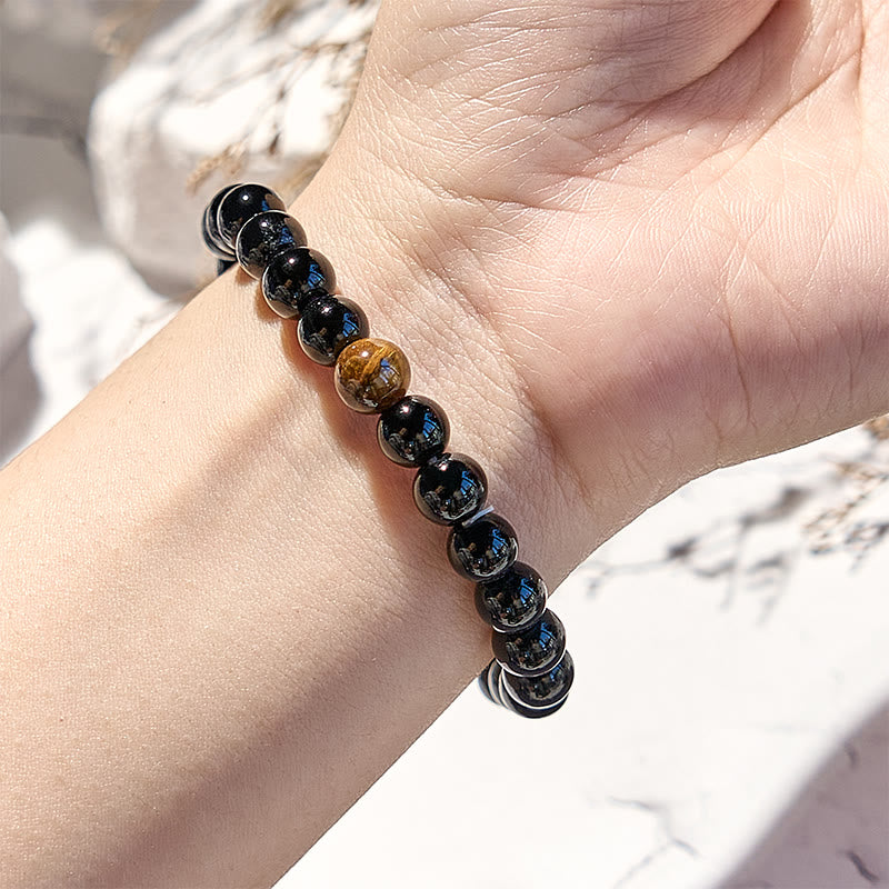 Olivenorma Natural Obsidian Tiger Eye Beaded Bracelet - image 1