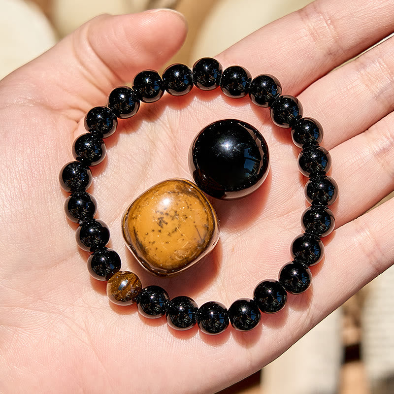 Olivenorma Natural Obsidian Tiger Eye Beaded Bracelet - Obsidian & Tiger Eye - image 0