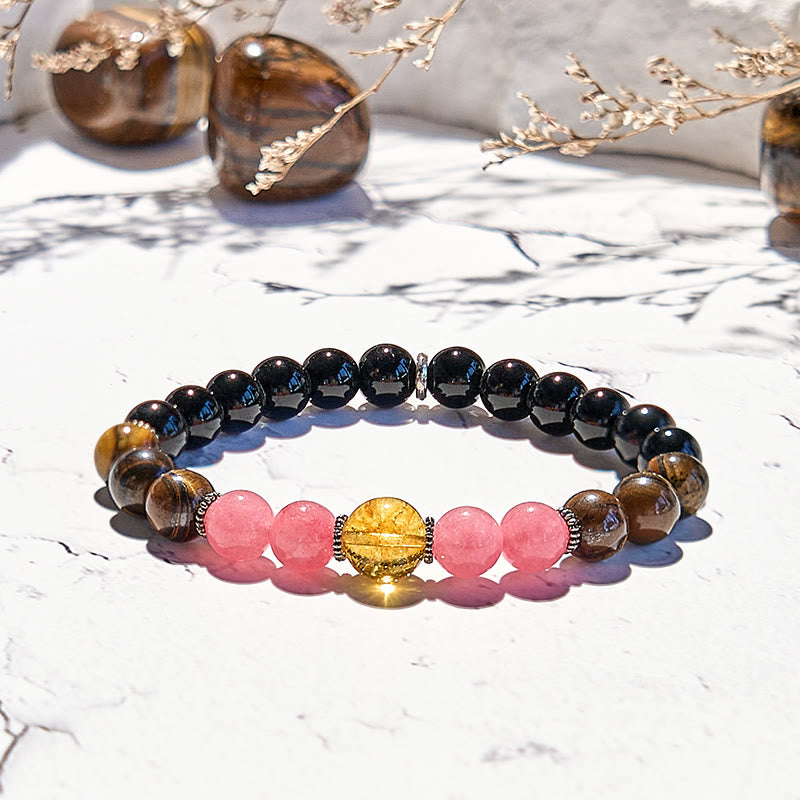 Olivenorma Obsidian Tiger Eye Rhodonite Beaded Bracelet - image 3